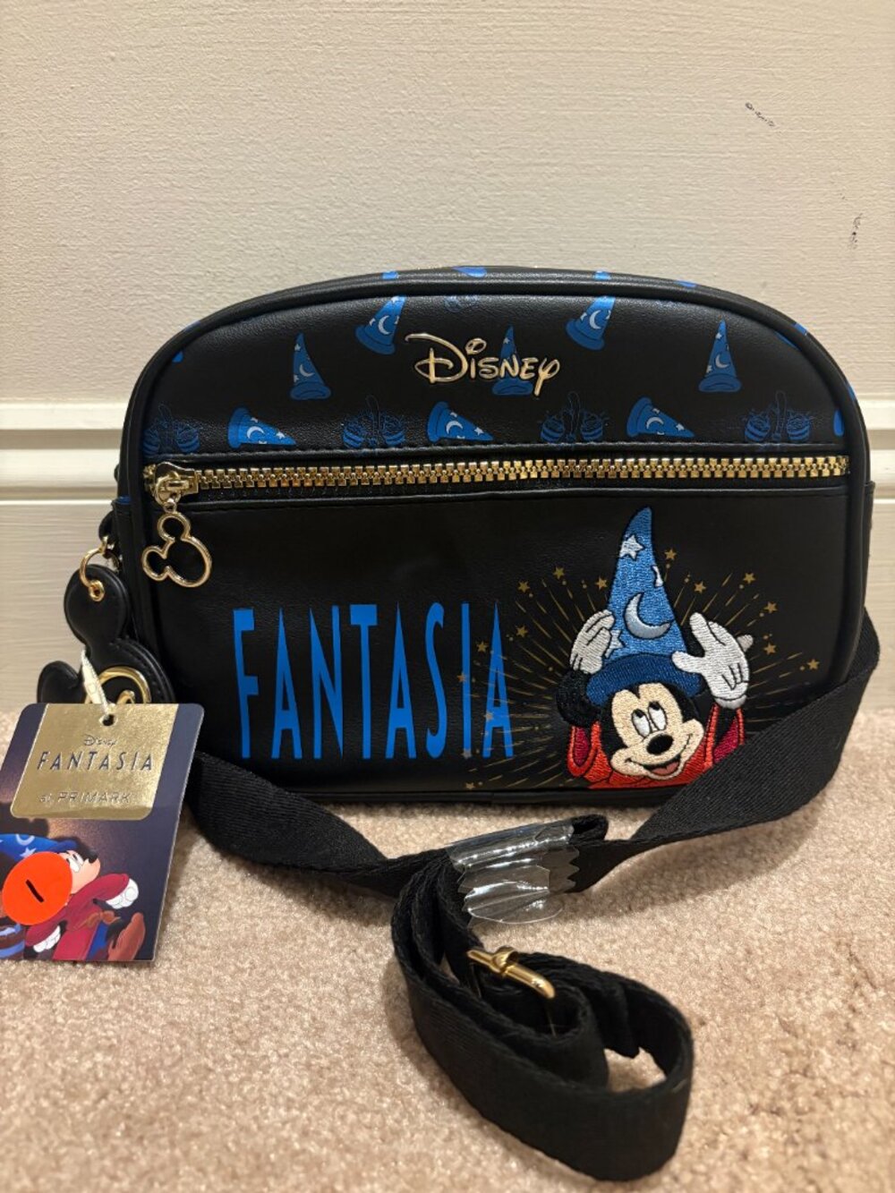 NWT Primark Disney Fantasia Mickey Mouse Sorcerer Small Black Blue Crossbody Bag
